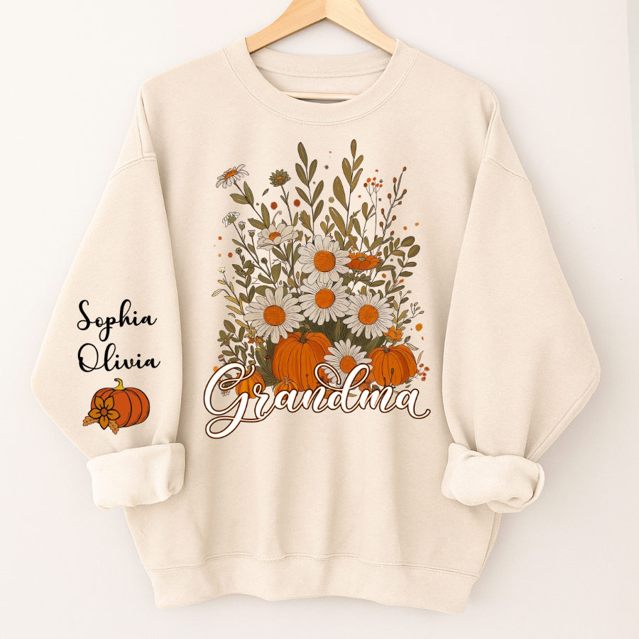 Autumn Pumpkin Grandma Custom Grandma And Grandkids Shirt