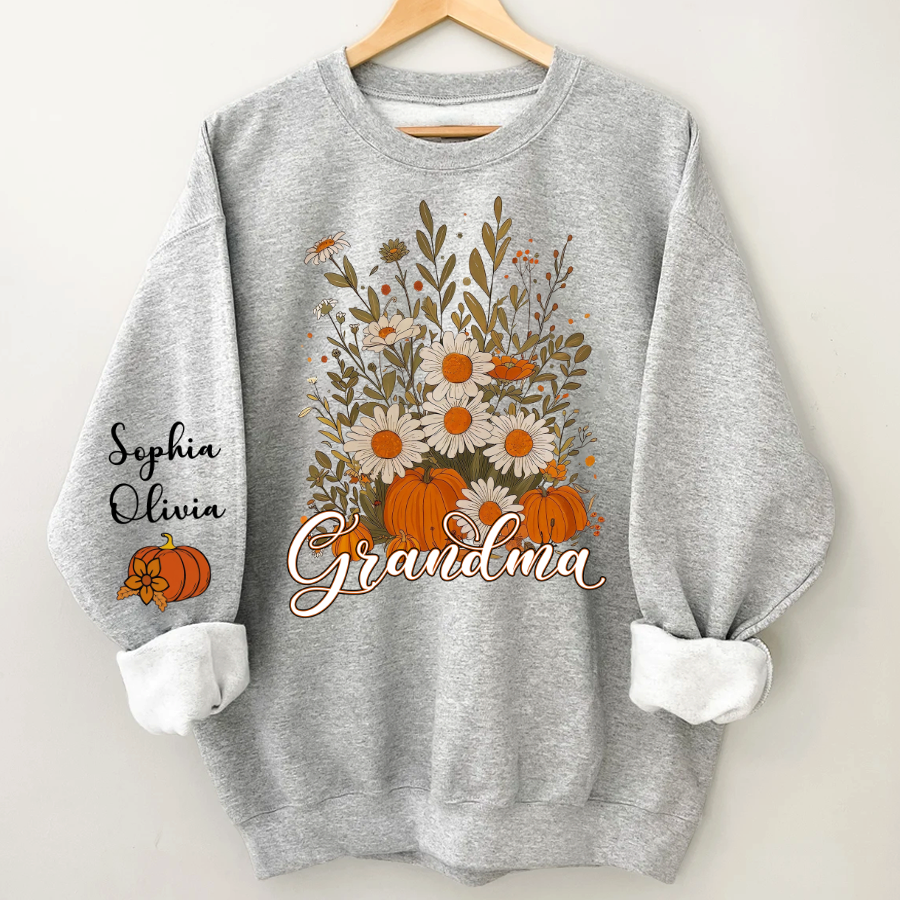 Autumn Pumpkin Grandma Custom Grandma And Grandkids Shirt
