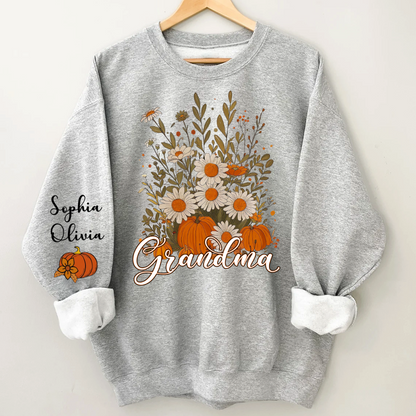 Autumn Pumpkin Grandma Custom Grandma And Grandkids Shirt