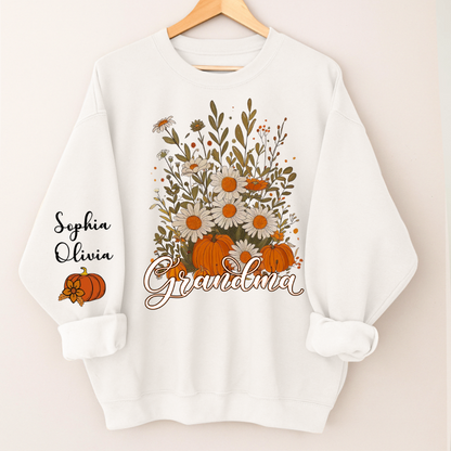 Autumn Pumpkin Grandma Custom Grandma And Grandkids Shirt