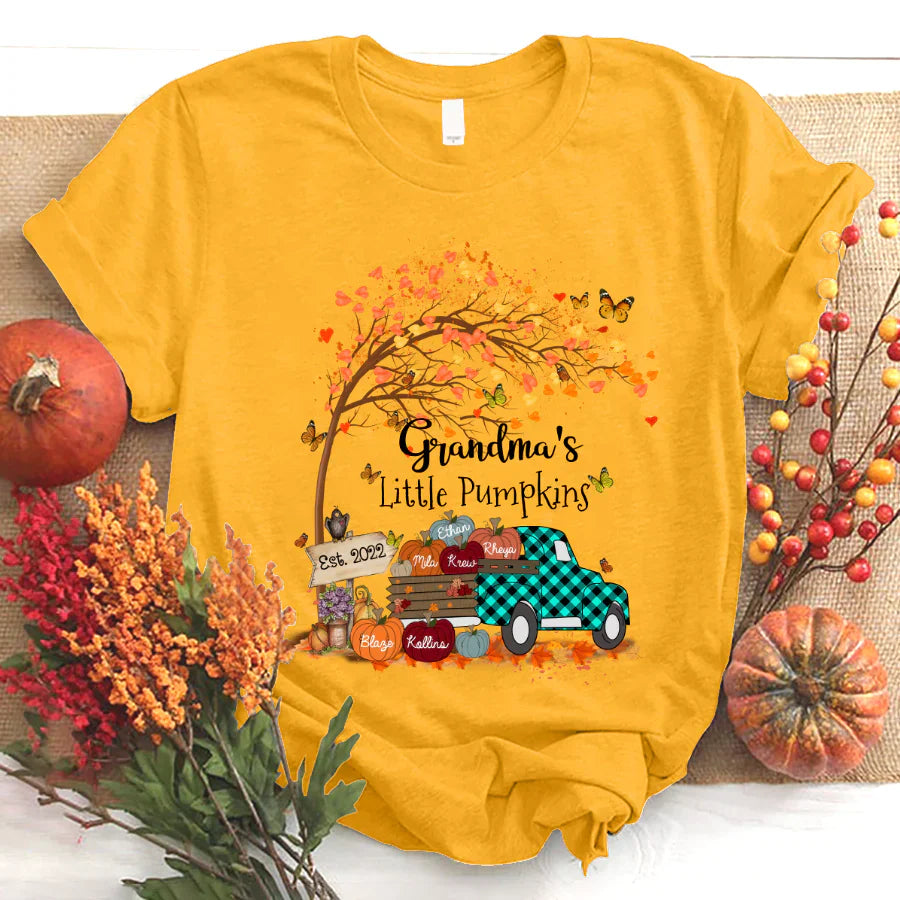 Autumn Tree Grandma's Little Pumpkins Est T-Shirt