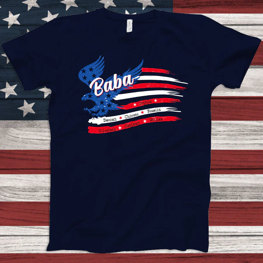 Baba With Grandkids Names 4th Of July CTL94 T-Shirt