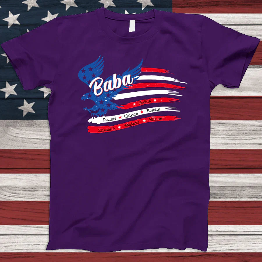 Baba With Grandkids Names 4th Of July CTL94 T-Shirt