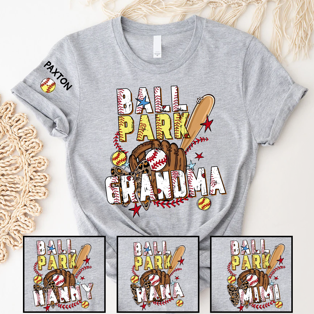 Ballpark Baseball Softball Mimi Game Day, Personalized Grandma and Grandkids T-shirt