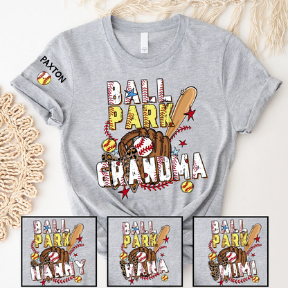 Ballpark Baseball Softball Mimi Game Day, Personalized Grandma and Grandkids T-shirt