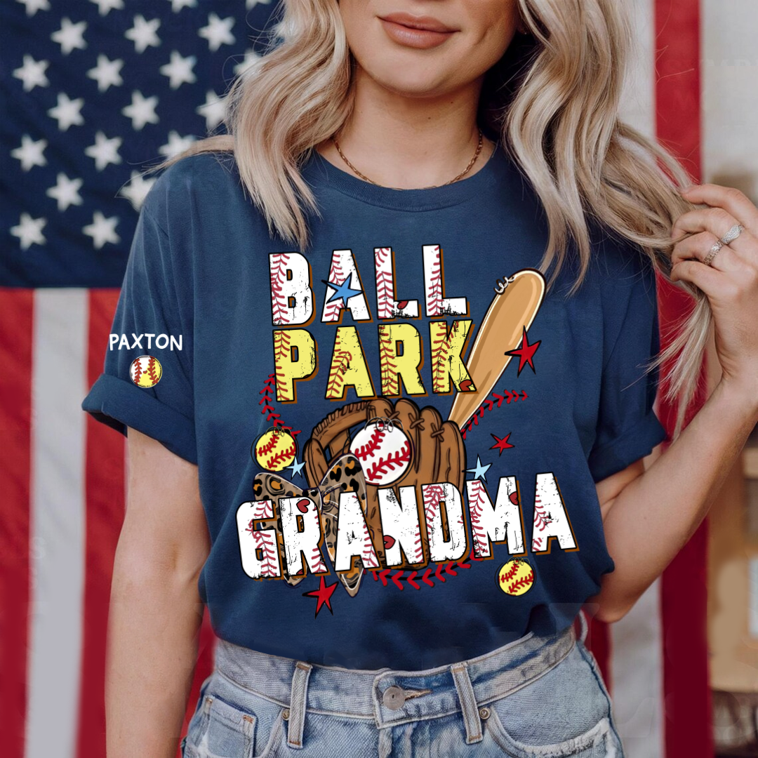 Ballpark Baseball Softball Mimi Game Day, Personalized Grandma and Grandkids T-shirt