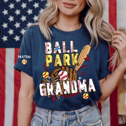 Ballpark Baseball Softball Mimi Game Day, Personalized Grandma and Grandkids T-shirt