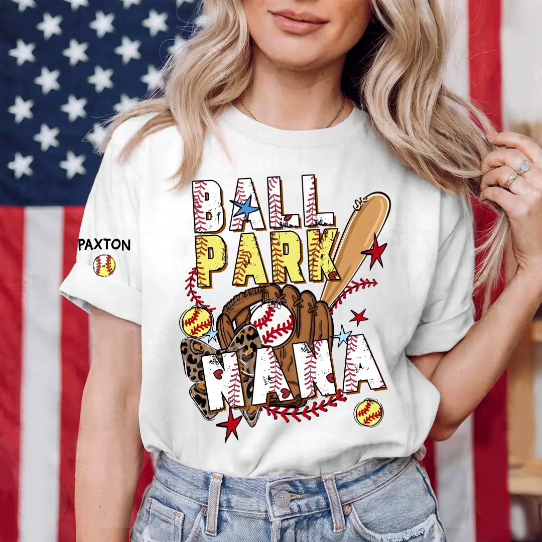 Ballpark Baseball Softball Mimi Game Day, Personalized Grandma and Grandkids T-shirt