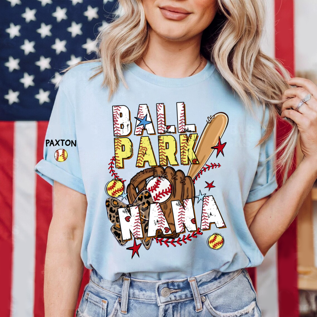 Ballpark Baseball Softball Mimi Game Day, Personalized Grandma and Grandkids T-shirt