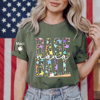 Baseball Leopard Nana Game Day Nana Gigi Grandma and Grandkids Personalized T-shirt