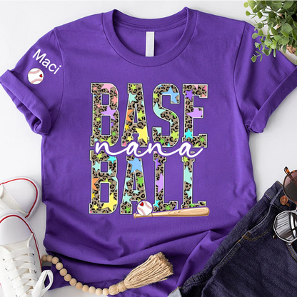 Baseball Leopard Nana Game Day Nana Gigi Grandma and Grandkids Personalized T-shirt