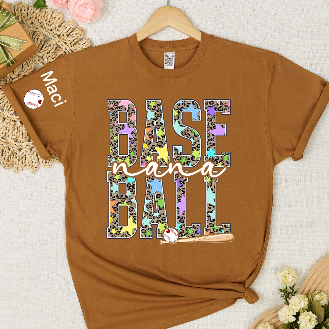 Baseball Leopard Nana Game Day Nana Gigi Grandma and Grandkids Personalized T-shirt