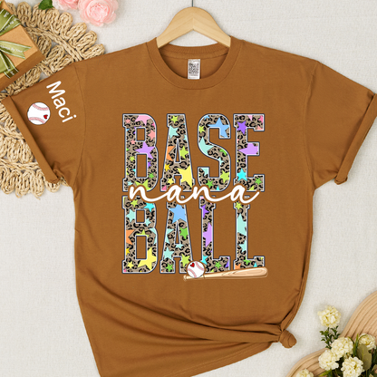 Baseball Leopard Nana Game Day Nana Gigi Grandma and Grandkids Personalized T-shirt
