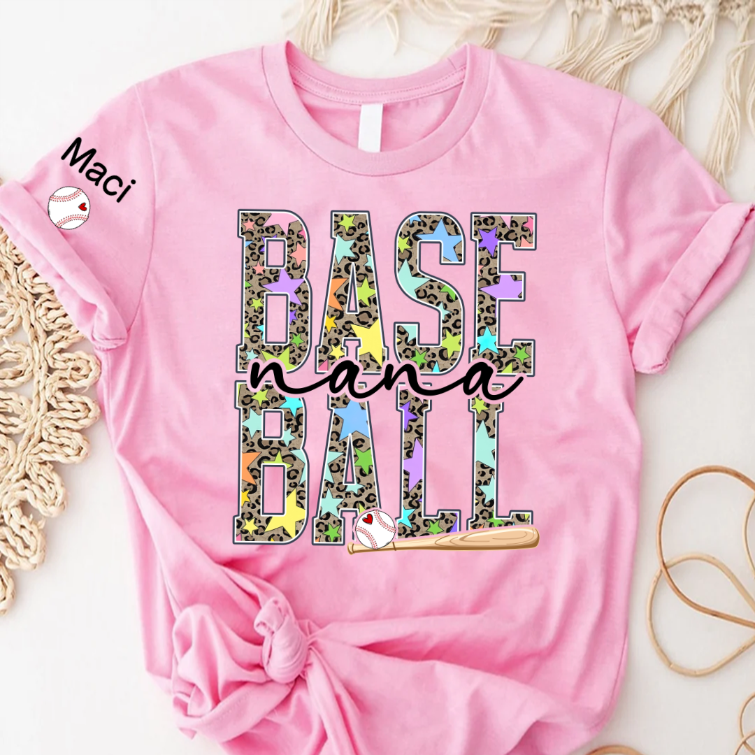 Baseball Leopard Nana Game Day Nana Gigi Grandma and Grandkids Personalized T-shirt