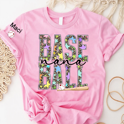 Baseball Leopard Nana Game Day Nana Gigi Grandma and Grandkids Personalized T-shirt
