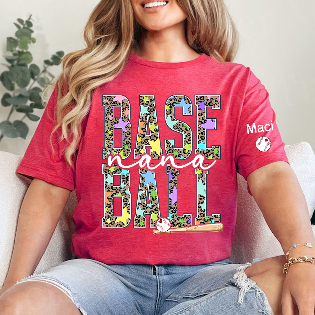 Baseball Leopard Nana Game Day Nana Gigi Grandma and Grandkids Personalized T-shirt