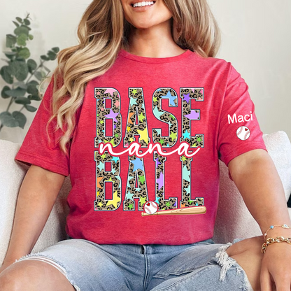 Baseball Leopard Nana Game Day Nana Gigi Grandma and Grandkids Personalized T-shirt