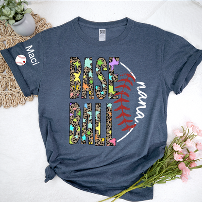 Baseball Leopard Nana Nana Gigi Grandma and Grandkids Personalized Game Day T-shirt