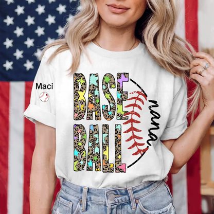 Baseball Leopard Nana Nana Gigi Grandma and Grandkids Personalized Game Day T-shirt