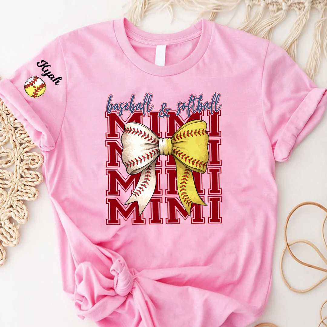 Baseball Softball Game Day Nana Gigi Grandma and Grandkids Personalized T-shirt