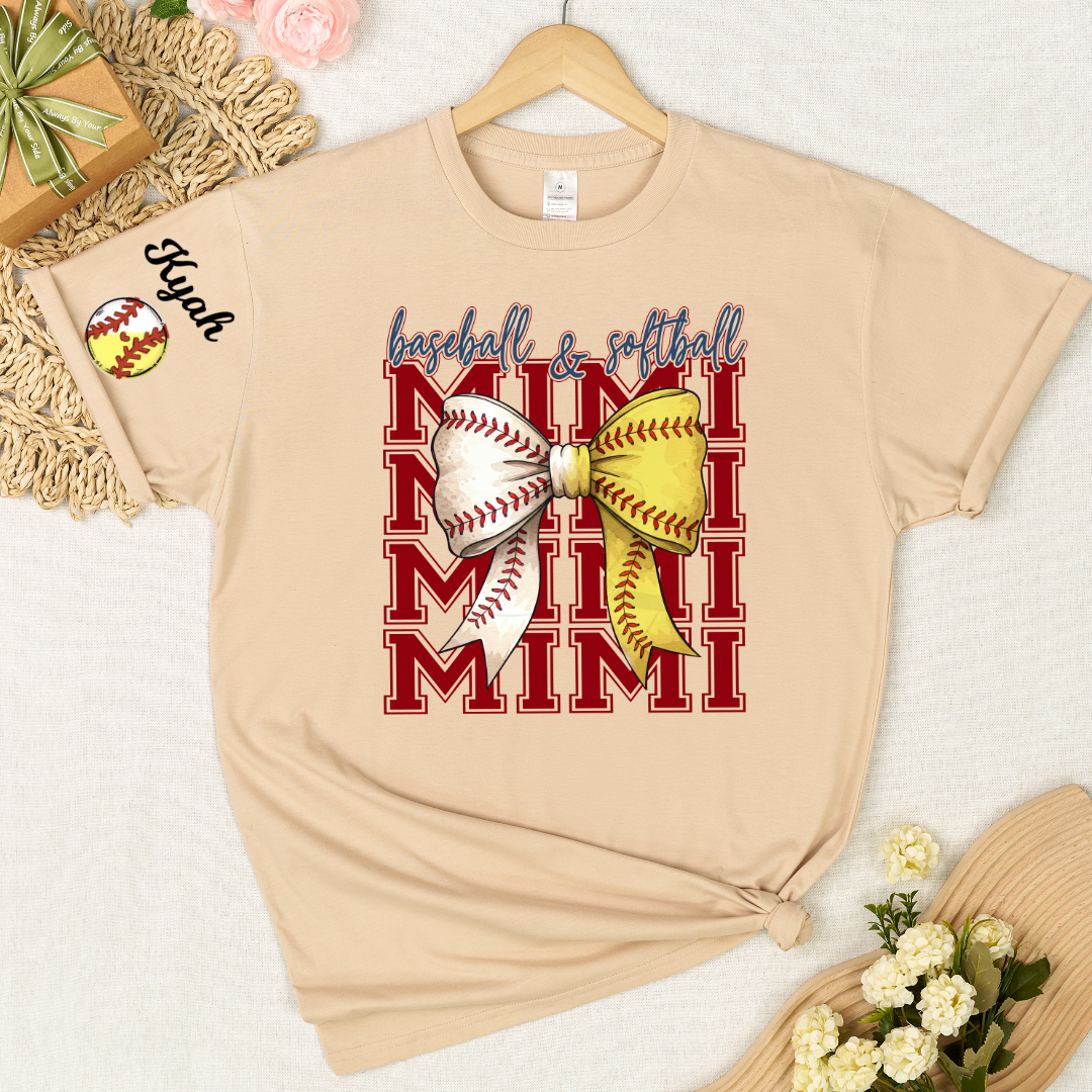 Baseball Softball Game Day Nana Gigi Grandma and Grandkids Personalized T-shirt