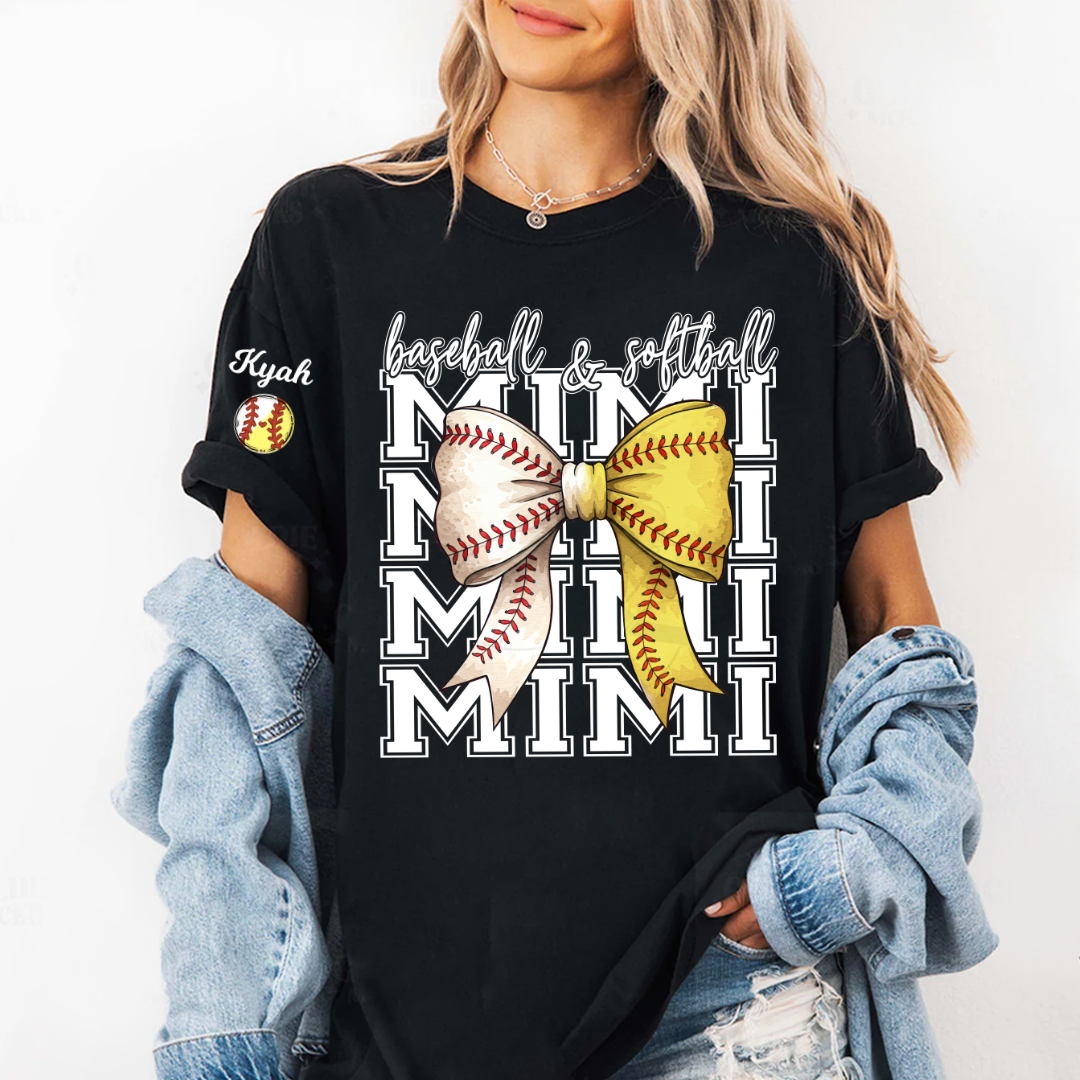 Baseball Softball Game Day Nana Gigi Grandma and Grandkids Personalized T-shirt
