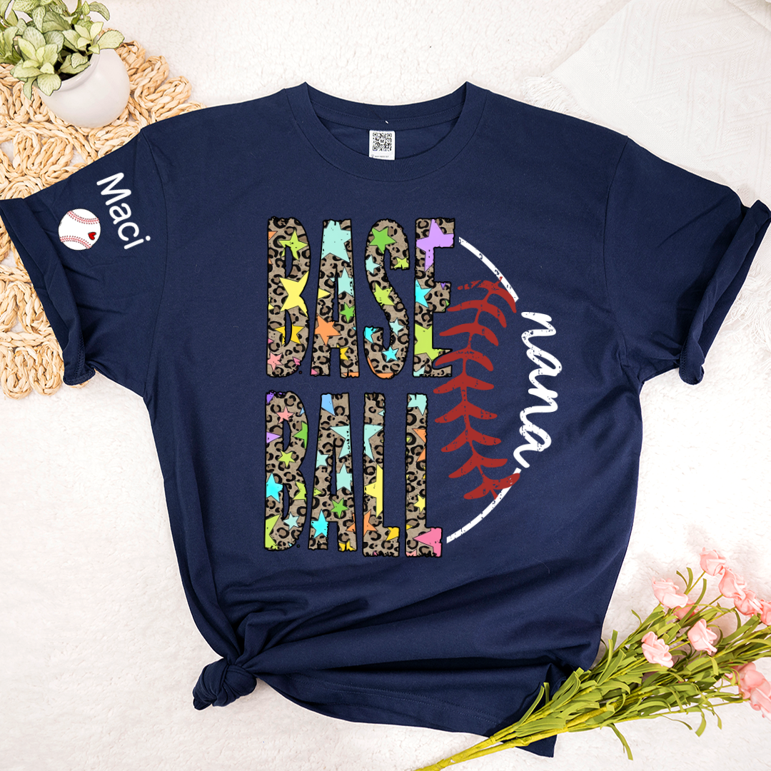 Baseball Leopard Nana Nana Gigi Grandma and Grandkids Personalized Game Day T-shirt