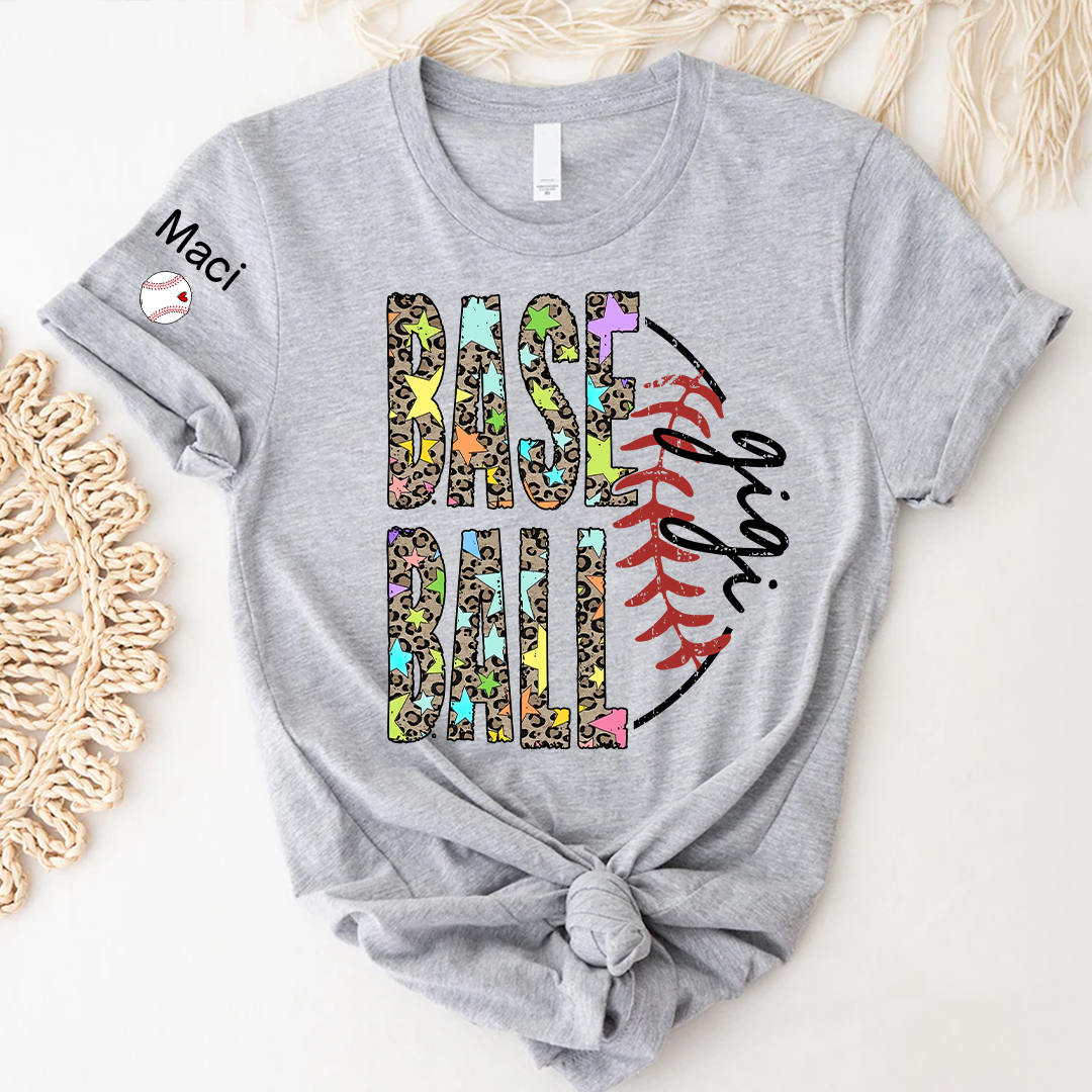 Baseball Leopard Nana Nana Gigi Grandma and Grandkids Personalized Game Day T-shirt