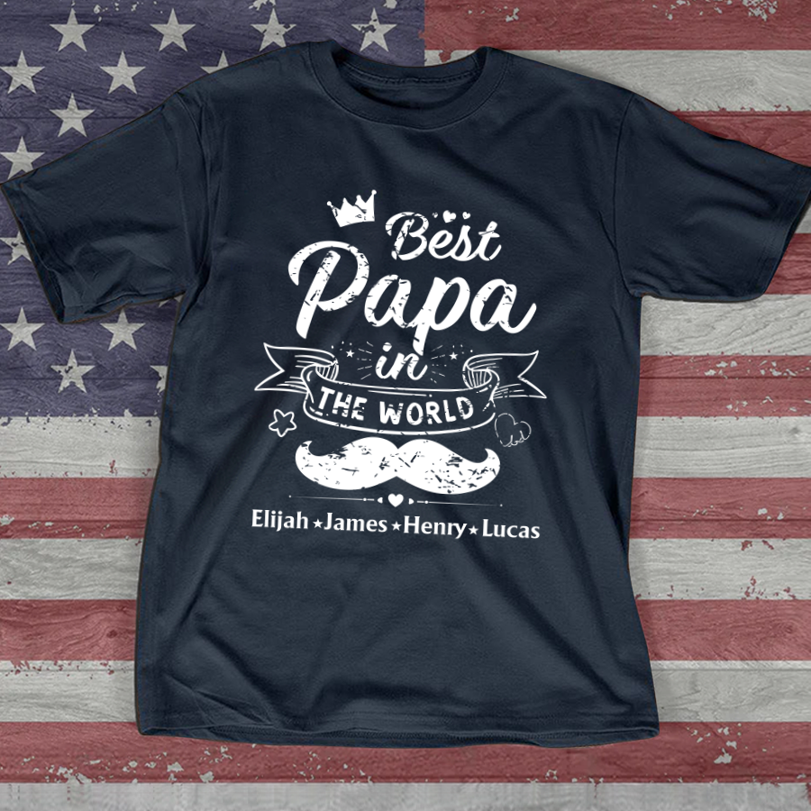 Best Papa in The World – Personalized Dad Shirt with Kids’ Names – Father’s Day Gift