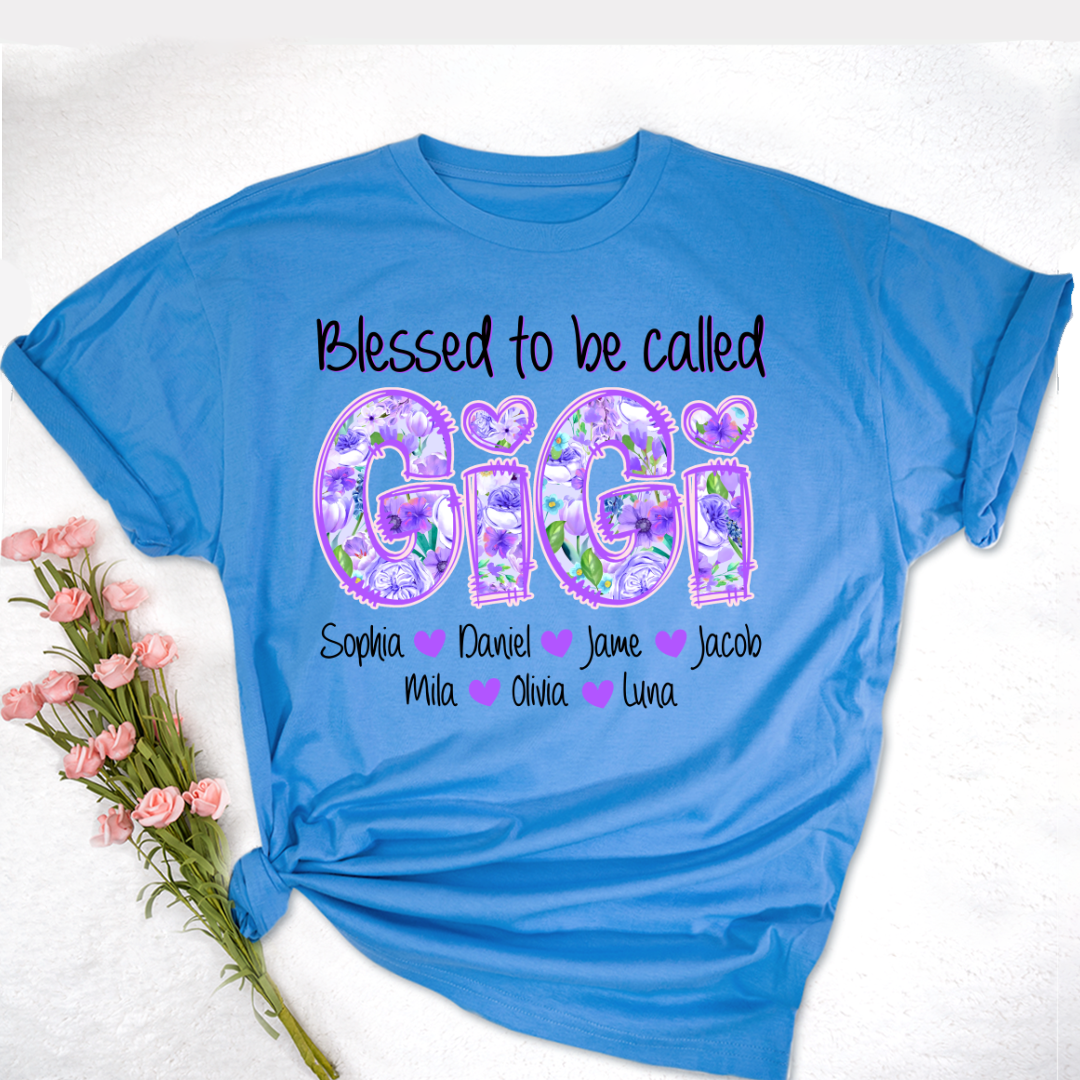 Blessed To Be Called Gigi Custom Gigi And Grandkids Flower T-Shirt
