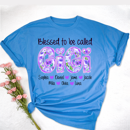 Blessed To Be Called Gigi Custom Gigi And Grandkids Flower T-Shirt