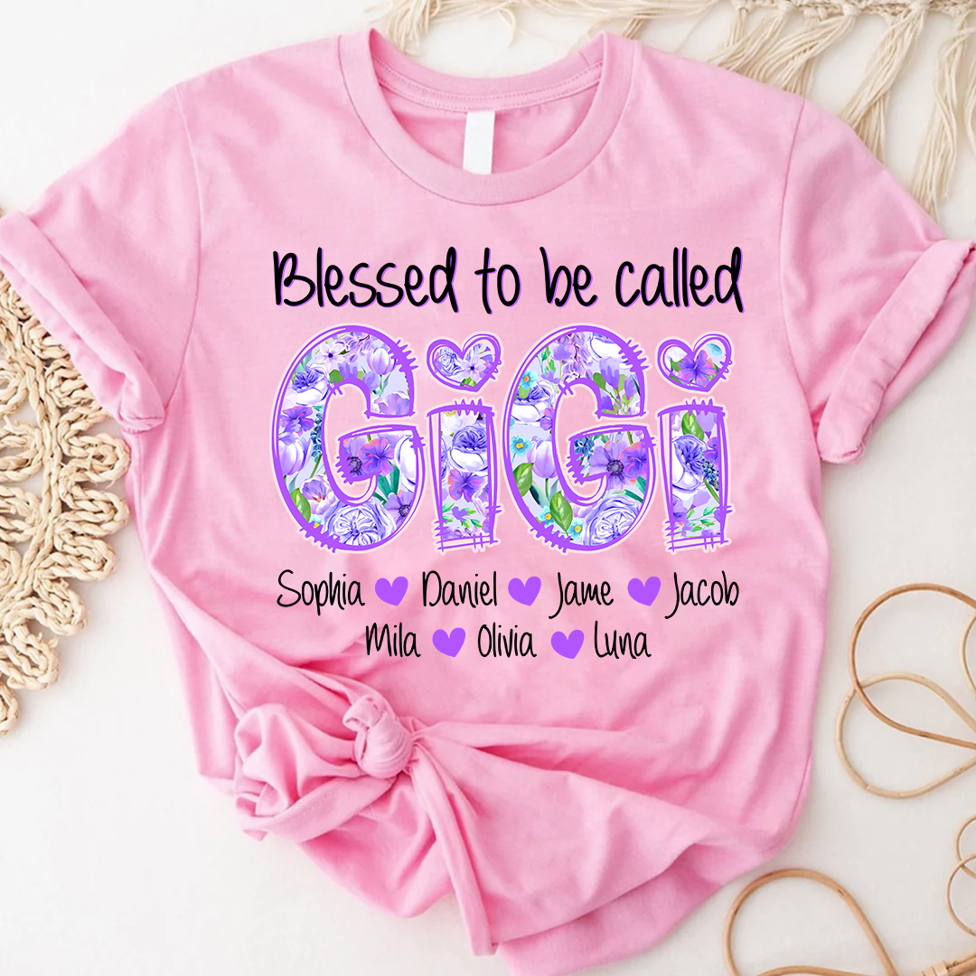Blessed To Be Called Gigi Custom Gigi And Grandkids Flower T-Shirt