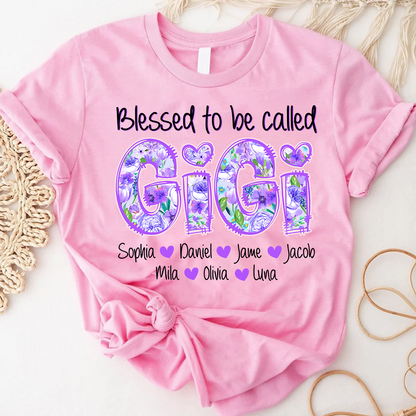 Blessed To Be Called Gigi Custom Gigi And Grandkids Flower T-Shirt