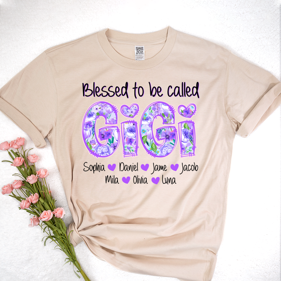 Blessed To Be Called Gigi Custom Gigi And Grandkids Flower T-Shirt