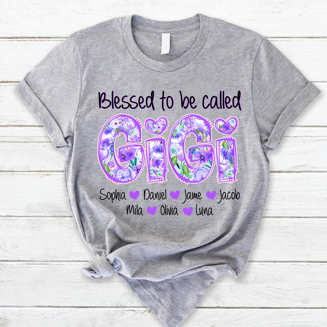 Blessed To Be Called Gigi Custom Gigi And Grandkids Flower T-Shirt