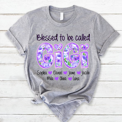 Blessed To Be Called Gigi Custom Gigi And Grandkids Flower T-Shirt