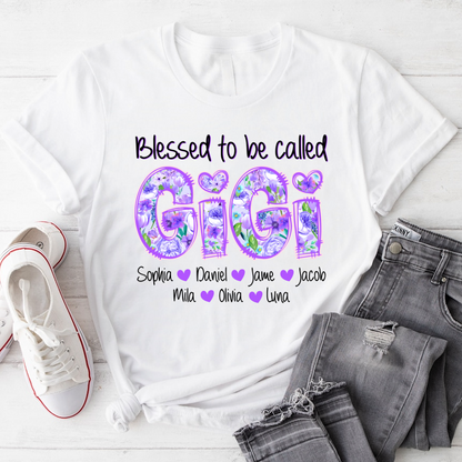 Blessed To Be Called Gigi Custom Gigi And Grandkids Flower T-Shirt