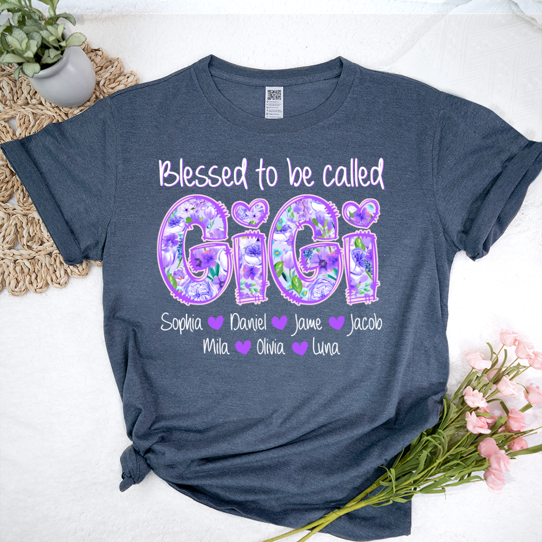 Blessed To Be Called Gigi Custom Gigi And Grandkids Flower T-Shirt