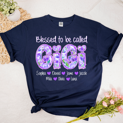 Blessed To Be Called Gigi Custom Gigi And Grandkids Flower T-Shirt