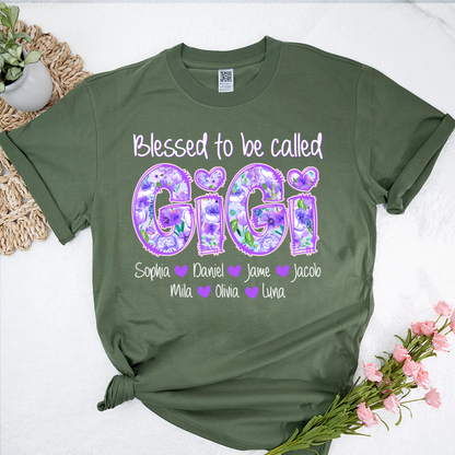 Blessed To Be Called Gigi Custom Gigi And Grandkids Flower T-Shirt