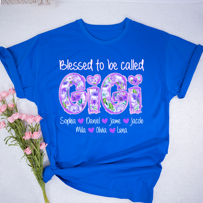 Blessed To Be Called Gigi Custom Gigi And Grandkids Flower T-Shirt
