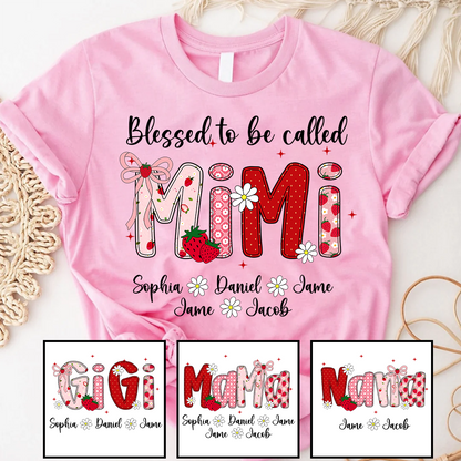 Blessed To Be Called Mimi, Mimi Strawberry And Grandkids Sweet Summer Time Shirt