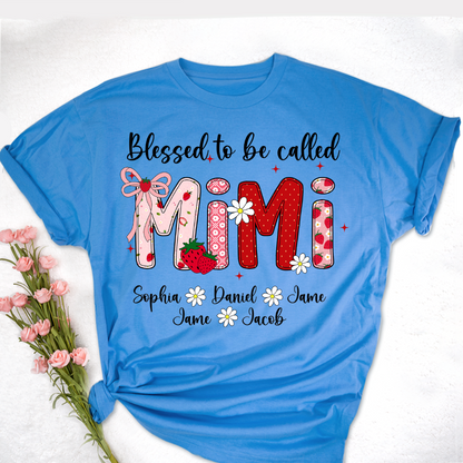 Blessed To Be Called Mimi, Mimi Strawberry And Grandkids Sweet Summer Time Shirt
