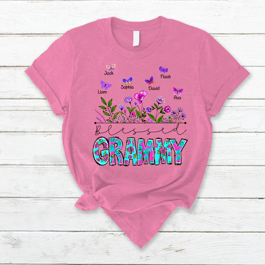 Blessed Grammy Wildflowers And Butterflies Shirts For Grandma T-Shirt