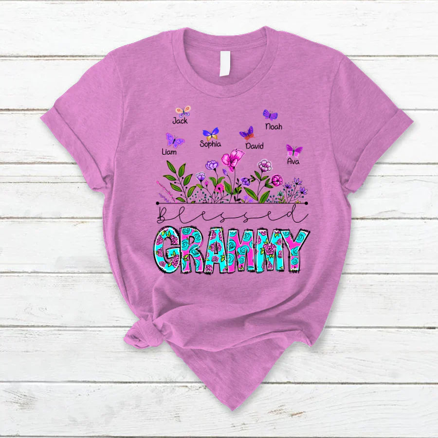 Blessed Grammy Wildflowers And Butterflies Shirts For Grandma T-Shirt