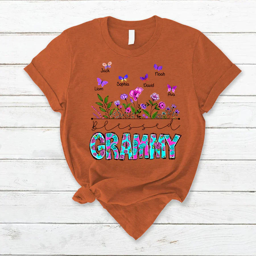 Blessed Grammy Wildflowers And Butterflies Shirts For Grandma T-Shirt
