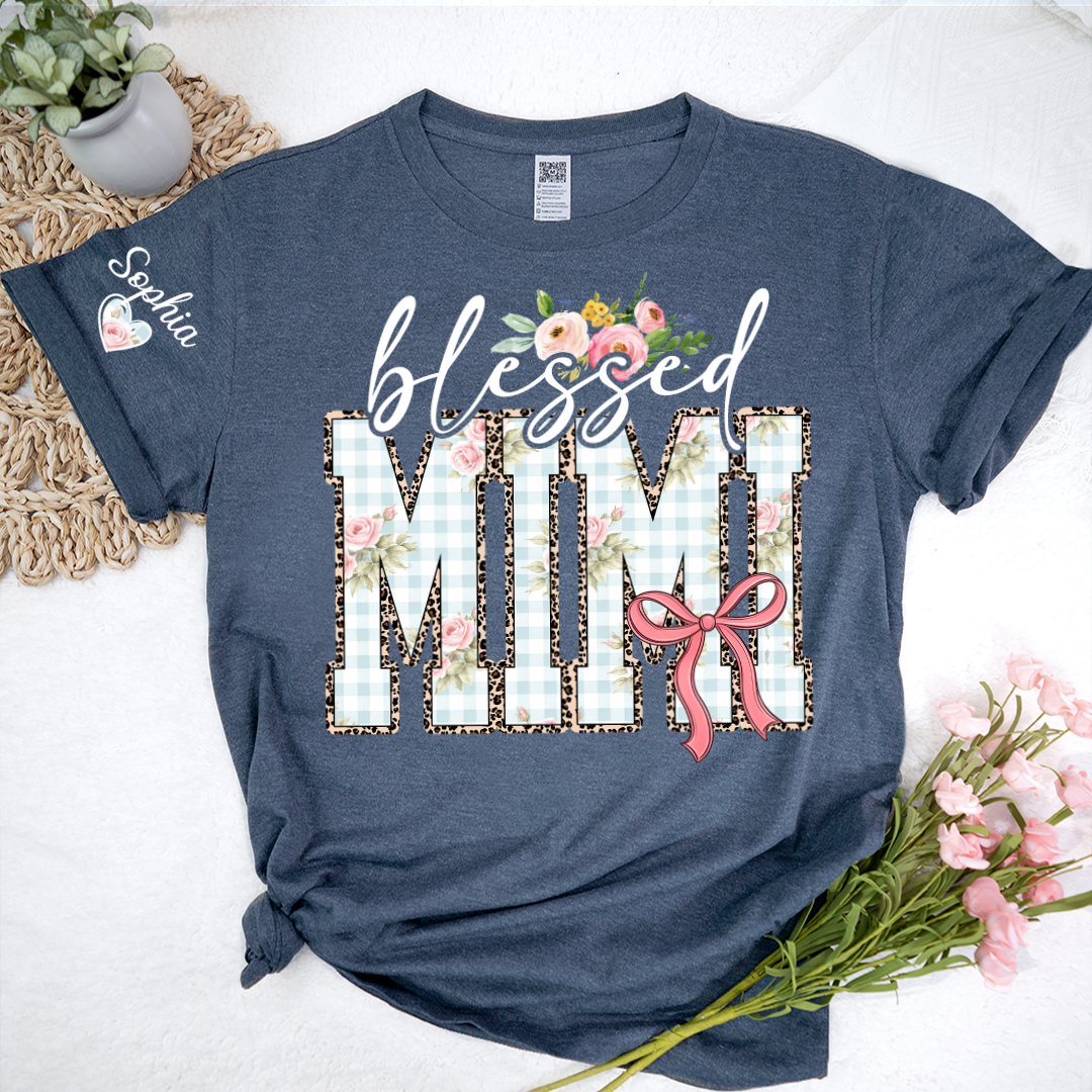Blessed Nana Flower, Personalized Nana and Grandkids Mother Day Gift T-shirt