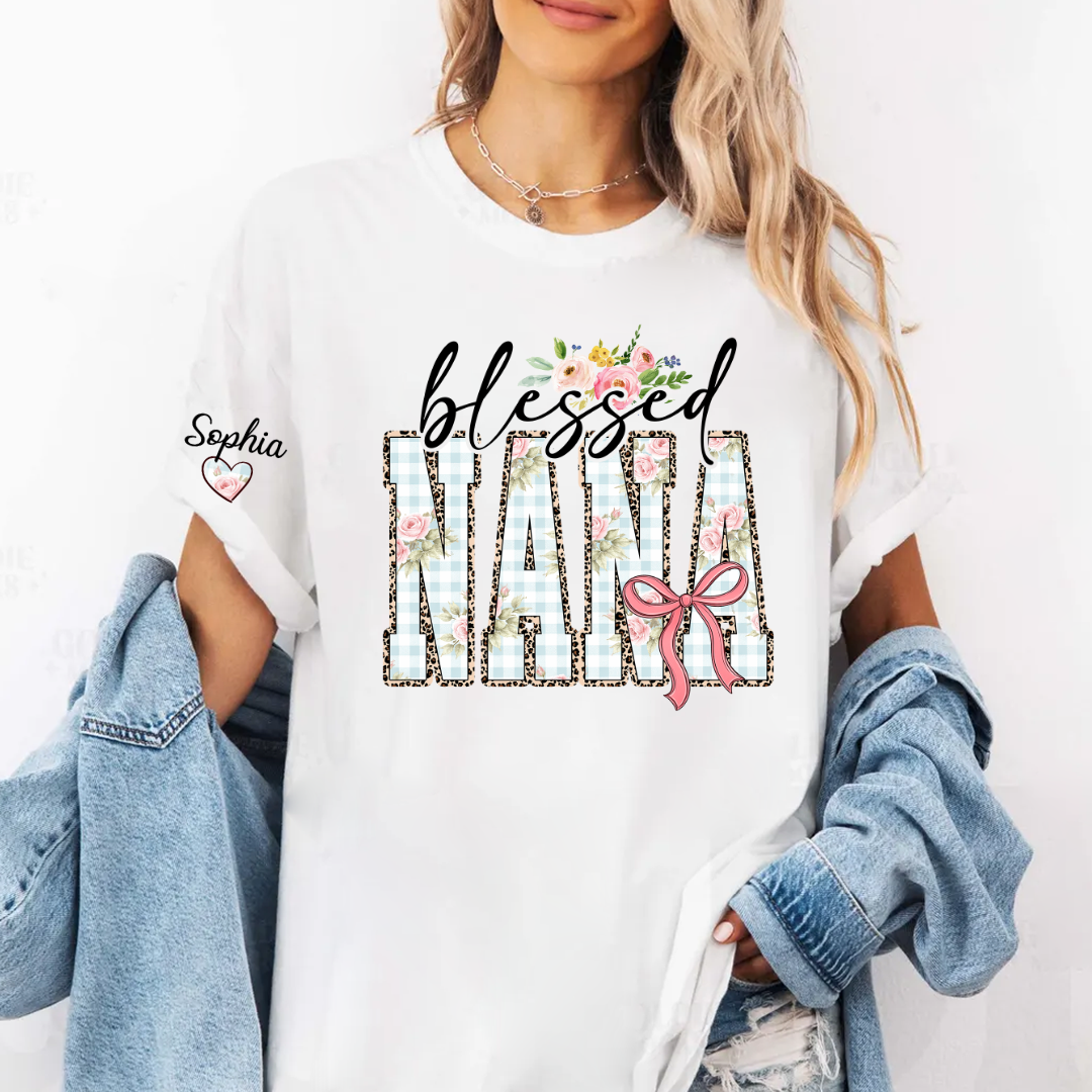 Blessed Nana Flower, Personalized Nana and Grandkids Mother Day Gift T-shirt