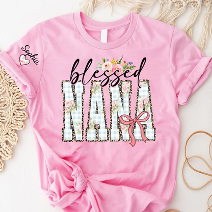 Blessed Nana Flower, Personalized Nana and Grandkids Mother Day Gift T-shirt