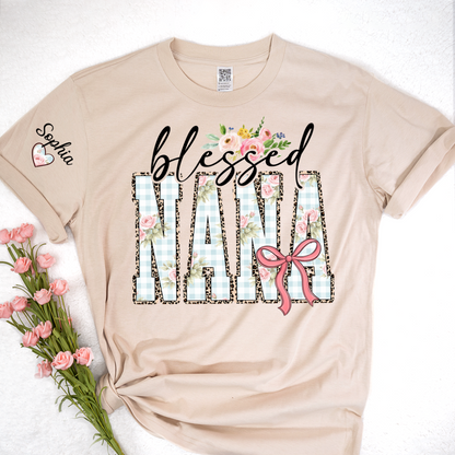 Blessed Nana Flower, Personalized Nana and Grandkids Mother Day Gift T-shirt